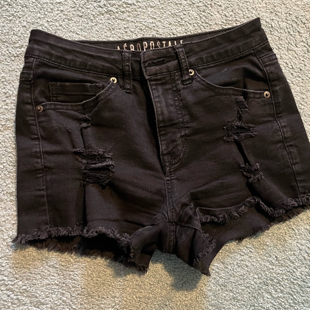 Black distressed high waisted shorts